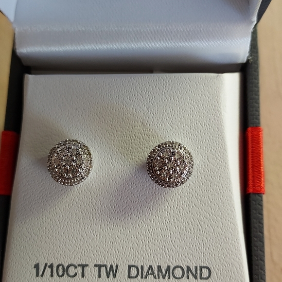 Sterling Silver & Diamond Stud Earrings - Picture 2 of 14